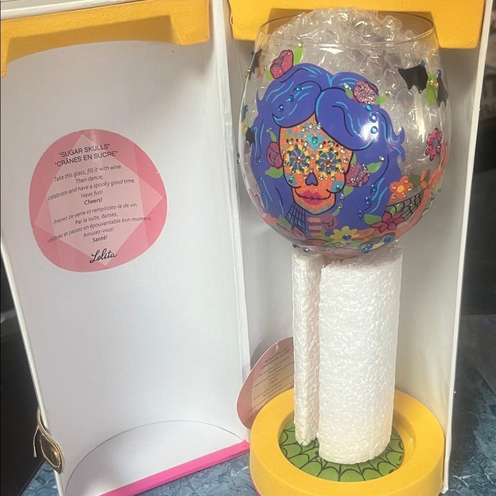 Lolita Blue Sugar Skull Decorative Wine Glass